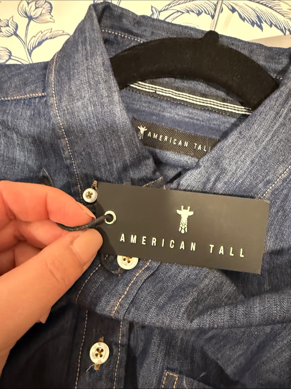 American Tall Men’s Casual Button-Down Shirt — Dark Denim Blue